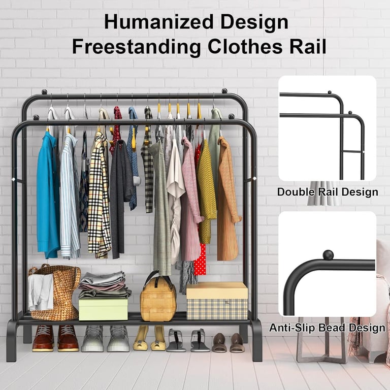 Heavy Duty Double Clothes Rail Hanging Rack Garment Display Stand Shoes Storage thumbnail 6