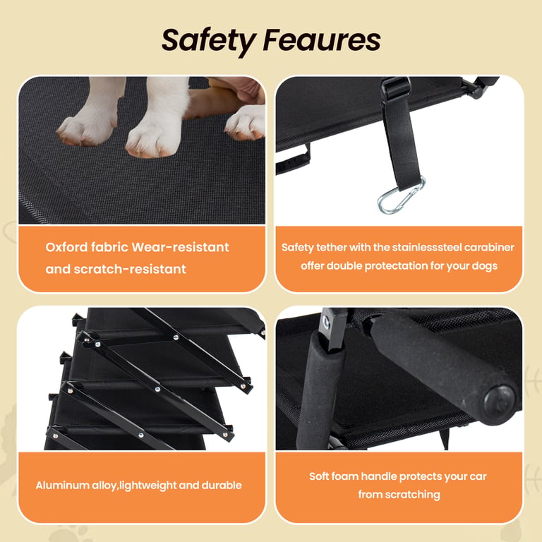 Extra Wide  Foldable Dog Stairs, Pet Ramp With Non Slip Surface And Soft Foam Handle, Dogs Stairs For Cars, High Beds, Truck, Supports Up To 250 Lbs, 5 Steps thumbnail 9