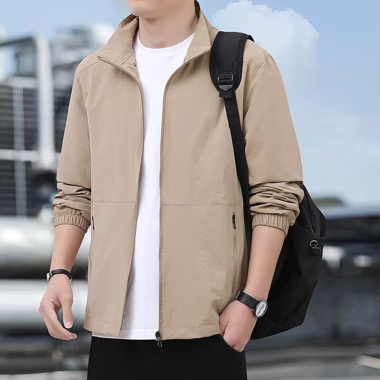 Men's Casual Stand-Up Collar Jacket | Lightweight Zip Windbreaker thumbnail 8
