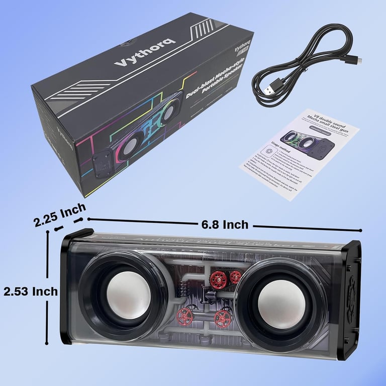 Portable Bluetooth Speaker With LED Lights&Transparent Casing, Bluetooth 5.3 Wireless Outdoor Speakers Support TWS PairingTF Card, 10W Stereo Sound, Electronics For Home, Outdoors, Travel Black thumbnail 2
