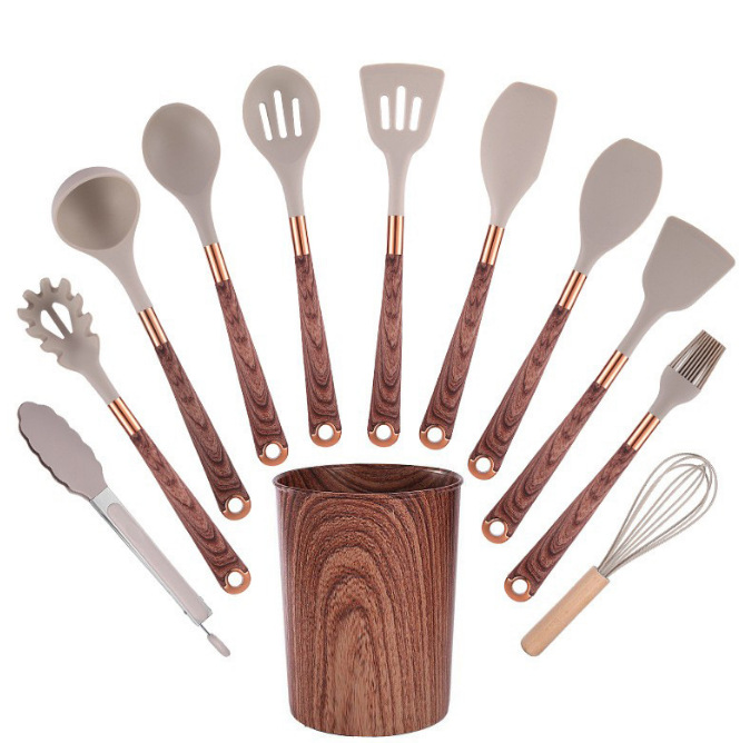 Silicone Wood-Grain Kitchen Utensil Set 12 Pieces Non-Stick Spatula thumbnail 2