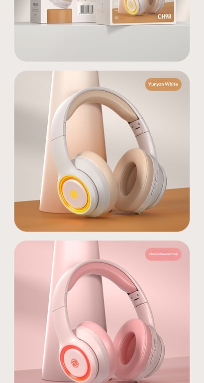 Fashionable On-Ear Bluetooth Wireless Headphones with RGB Lighting thumbnail 7