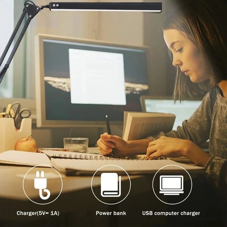 Double-Head Led Desk Lamp Swing Arm Clamp Folding Dimmable Adjustable Brightness thumbnail 12