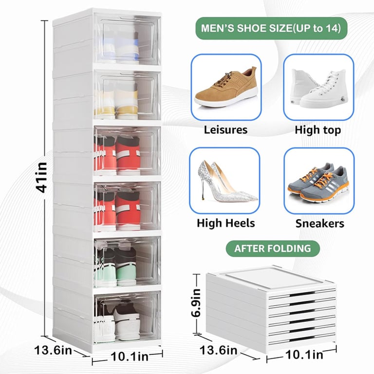 Foldable Shoe Storage Organizer 6-Layer Stackable Sneaker Boxes