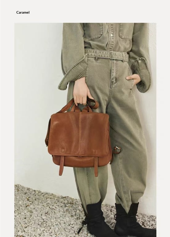 Vegetable-Tanned Leather Messenger Backpack | Convertible Design thumbnail 19