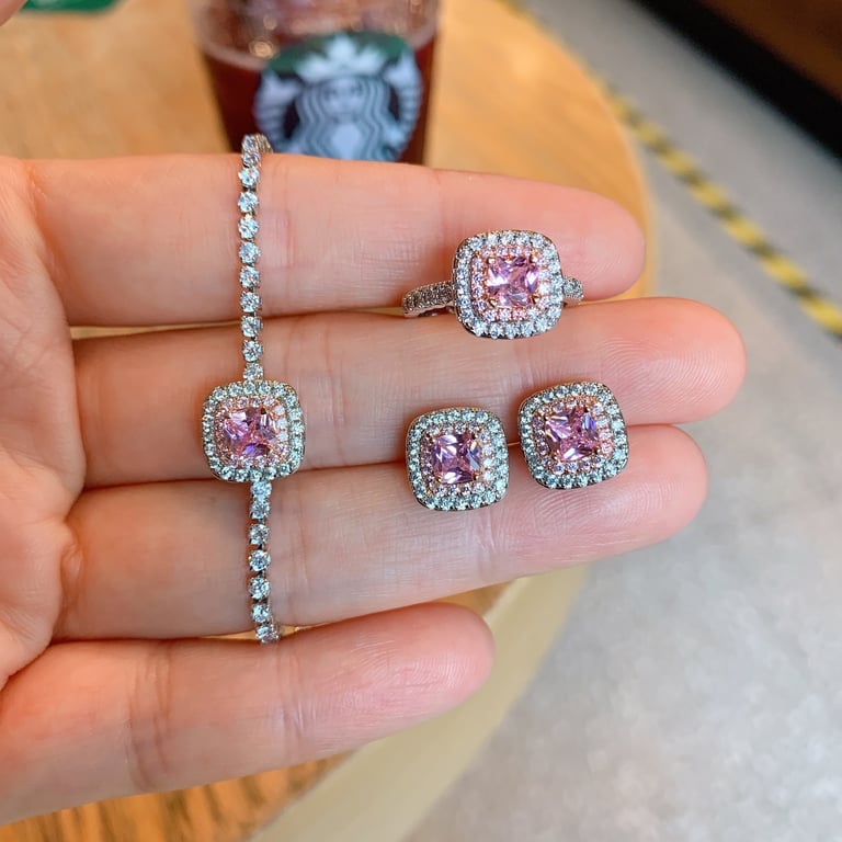 Women's Zircon Fashion Earring Ring And Bracelet Set | Home & Kitchen thumbnail 11