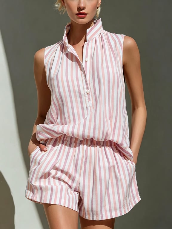 Sleeveless Striped Vest and Shorts Set | Casual Two-Piece Outfit thumbnail 9