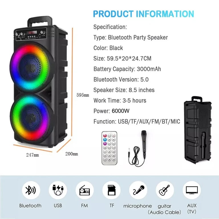 Portable Bluetooth Speaker Subwoofer with Karaoke Mic | Party Bass System thumbnail 12