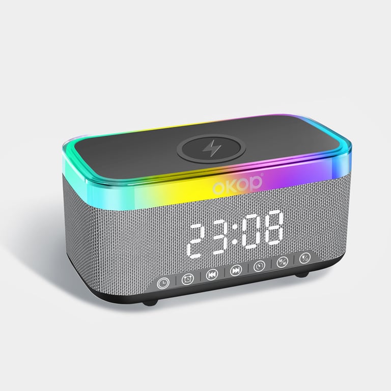 KP-559 15W Wireless Charging Clock Alarm Clock RGB Ambient Light White Noise Desktop Bluetooth Speaker thumbnail 2