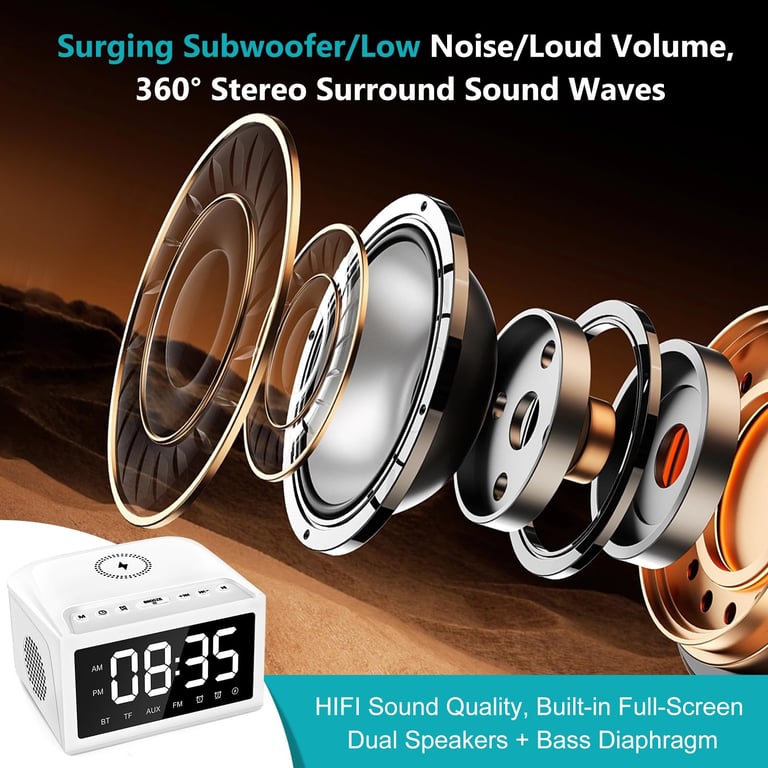 Digital Alarm Clock Radio with Bluetooth Speaker & Qi Charging thumbnail 10