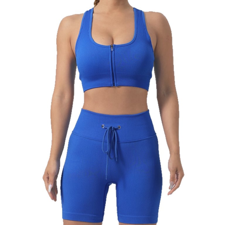 Women's Padded Running Bra & Ribbed Shorts Yoga Set | Quick-Dry thumbnail 9
