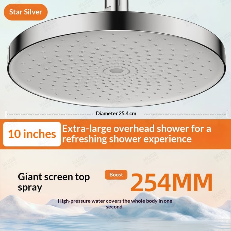Stainless Steel Pressurized Shower Head 10" | High-Pressure Flow thumbnail 9