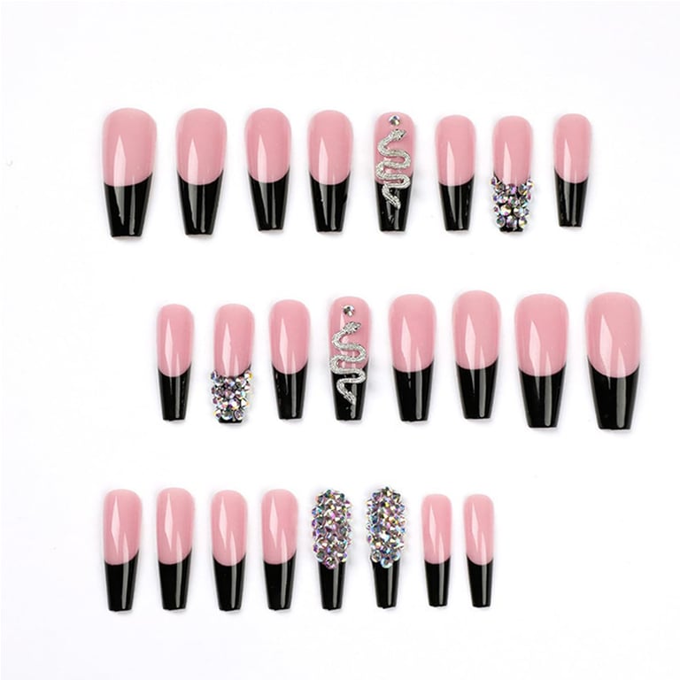 24 PCS Diamond Snake Coffin Press-On Nails | Rhinestone Nail Art thumbnail 11