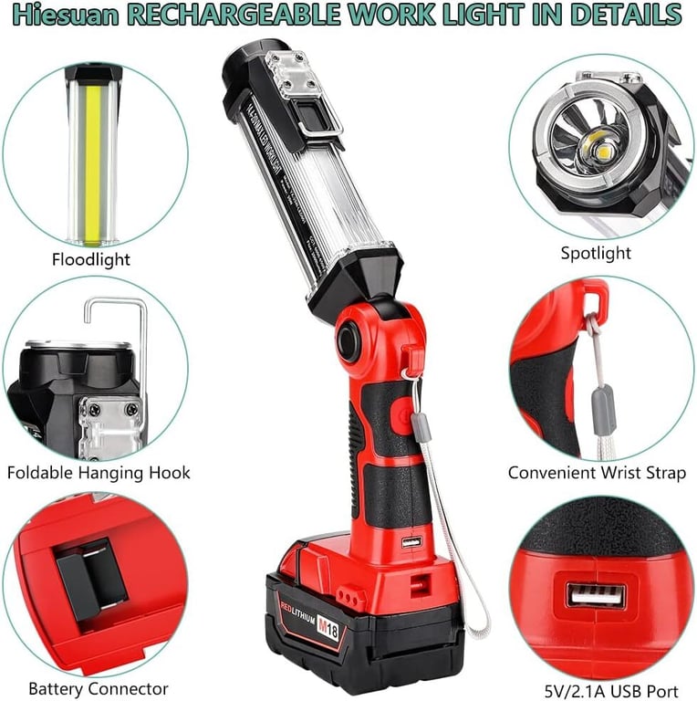 Cordless LED Work Light Milwaukee 18V Battery 2000LM Floodlight thumbnail 16