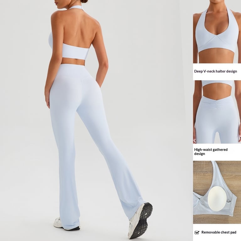 Halter Yoga Sports Bra & Flared Leggings Set | Women's Fitness Outfit thumbnail 6