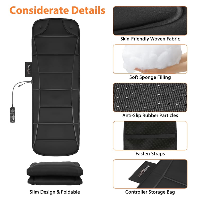 Vibration Massage Mat With Heat Full Body Massage Mattress Pad Electric Heated Massager With 10 Motors 9 Modes 9 Intensities 3 Heating Levels 3 Timer With Storage Bag Earplugs Car Charger For Neck Ba thumbnail 2