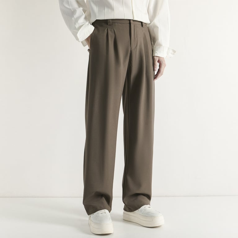 Double-Pleat Wide-Leg Casual Pants for Men | Relaxed Drape Fit