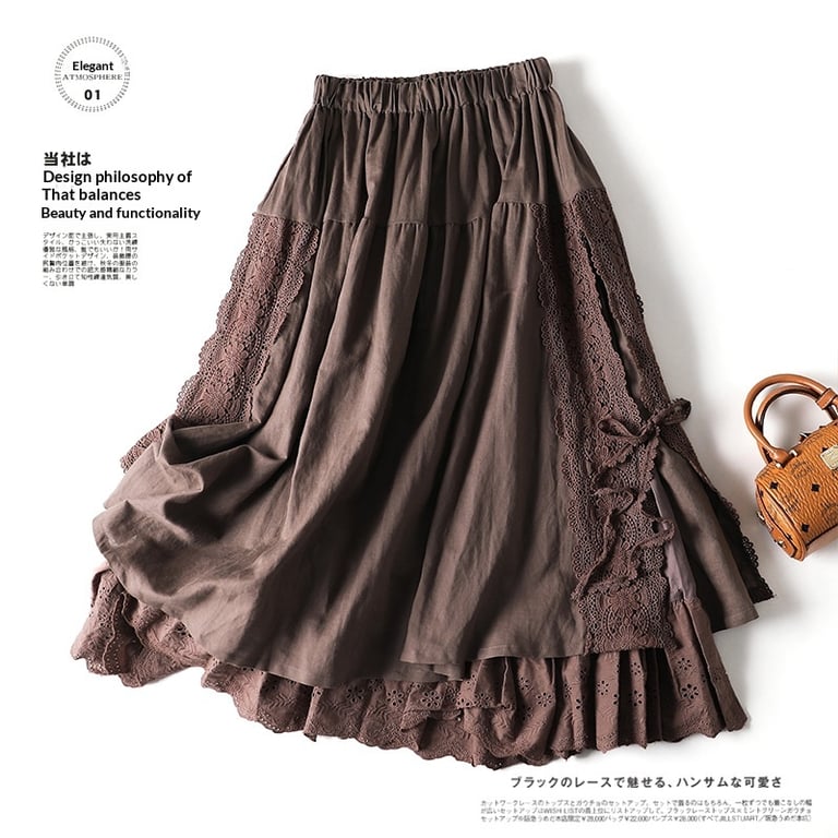 Japanese Linen Lace-Up Skirt | Mori Girl Aesthetic Tiered Design thumbnail 7