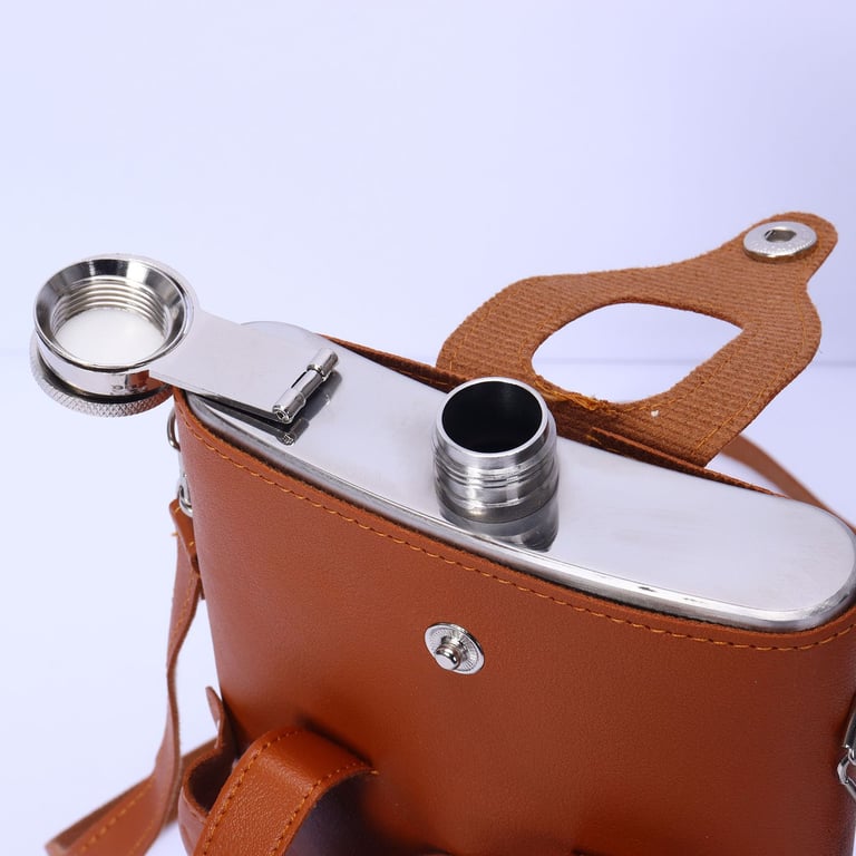 Portable Backpack Flask Sleeve with Telescoping Cups | Leather thumbnail 5