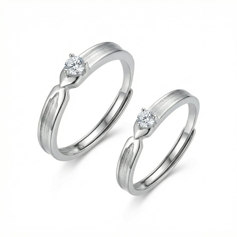 925 Sterling Silver Couple Rings with Zirconia | Adjustable Bands thumbnail 1