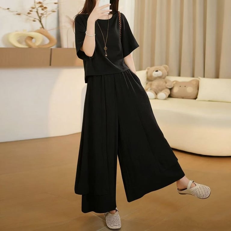 Elegant Two-Piece Women's Set: Crop Top & Wide-Leg Skirt-Trousers thumbnail 14