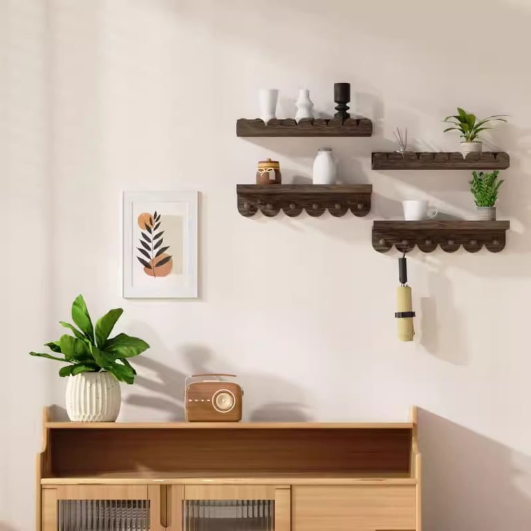 Wall-Mounted Shelf Solid Wood Coat Rack | Modern Home Storage thumbnail 2