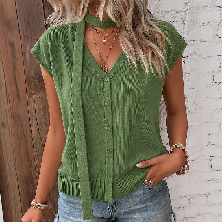 V-Neck Ribbed Ice-Silk Knit Cardigan for Women | Lightweight Breathable thumbnail 2