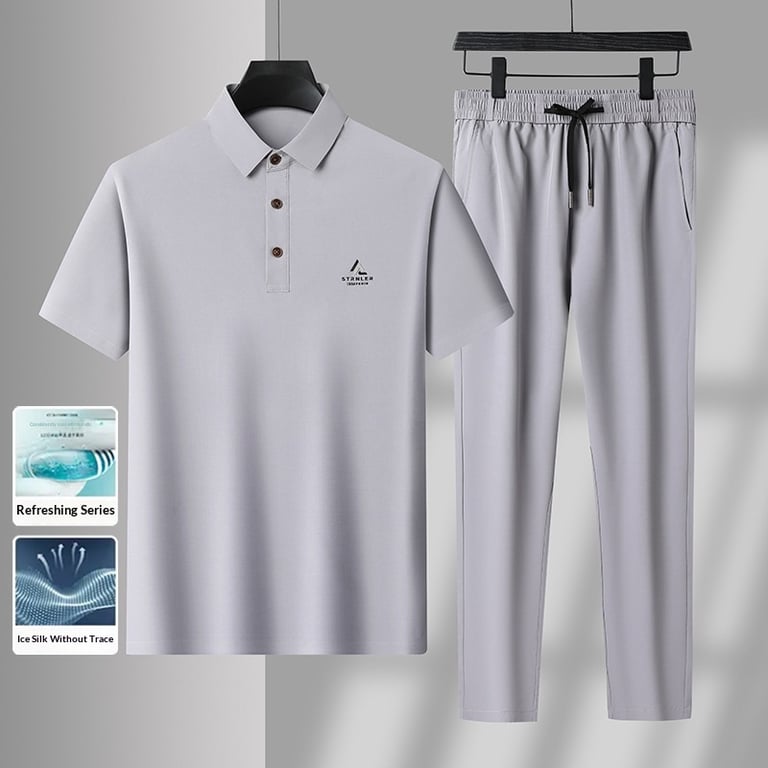 Men's Casual Sport Two-Piece Set | Ice Silk Polo & Pants thumbnail 10