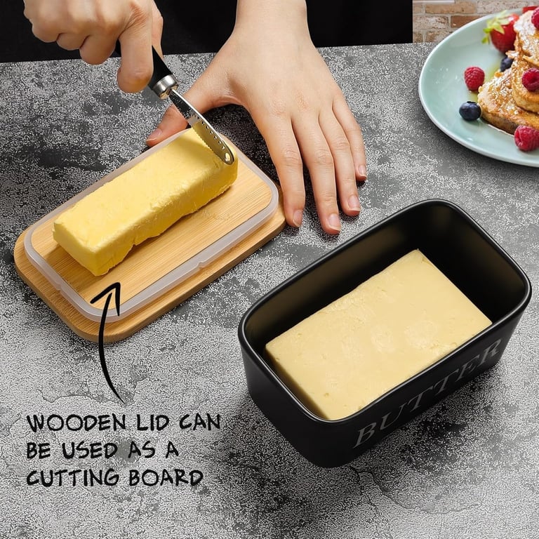 Ceramic Butter Dish with Wooden Lid & Butter Knife | 250g thumbnail 3