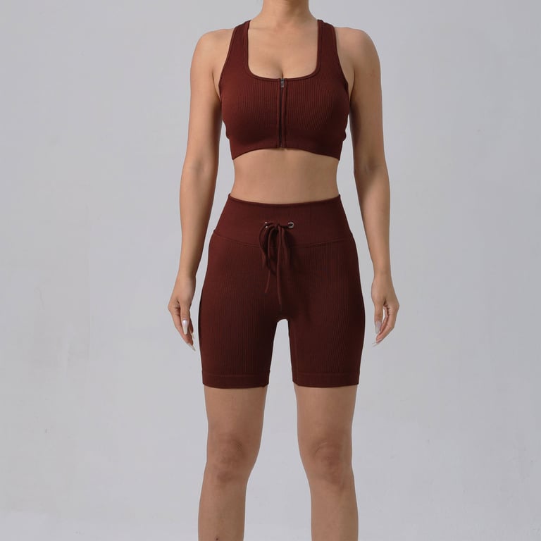 Women's Padded Running Bra & Ribbed Shorts Yoga Set | Quick-Dry thumbnail 14