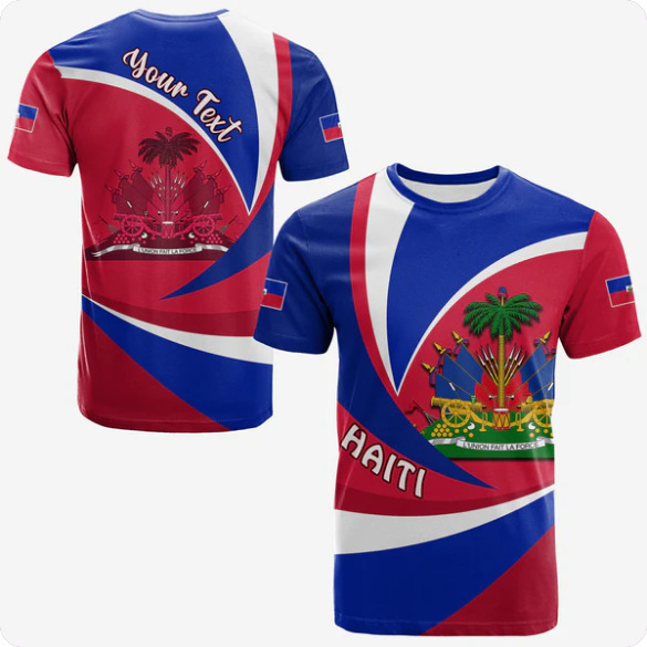 3D Sea Map Pattern T-Shirt For Men And Women | Haiti Flag Tee thumbnail 1