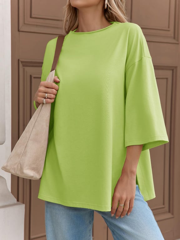 Fisoew Women's Oversized T-Shirt with Side Slits | Loose Fit Gym Tee thumbnail 8