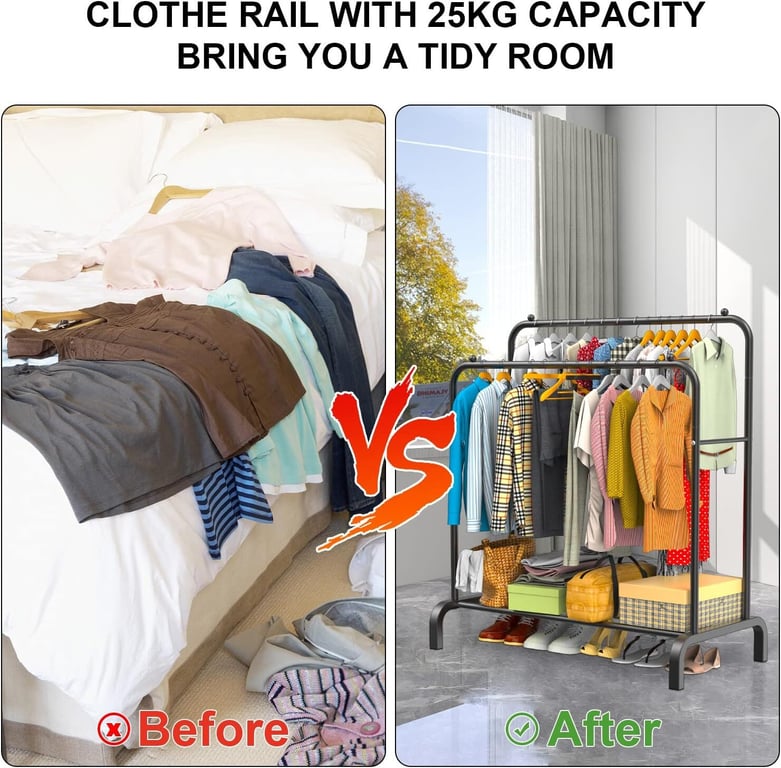 Heavy Duty Double Clothes Rail Hanging Rack Garment Display Stand Shoes Storage thumbnail 9