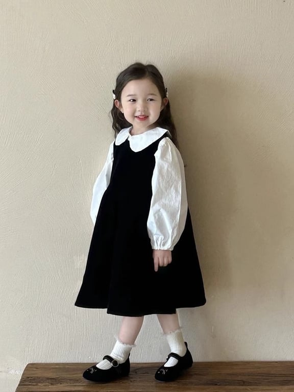 Children's Doll-collar Shirt And Black Vest Dress Set thumbnail 7