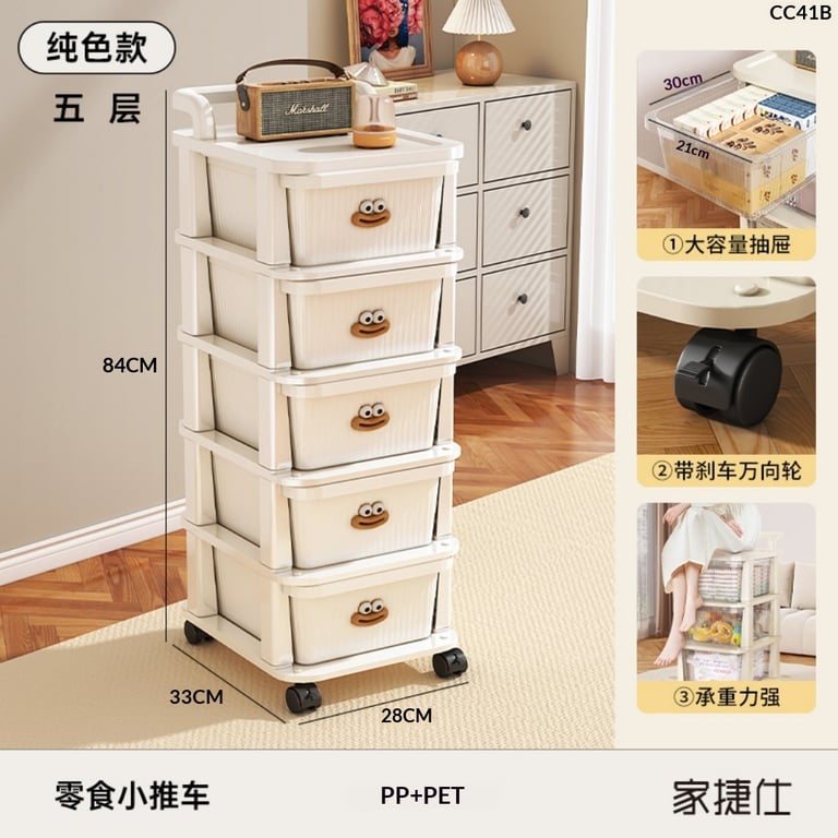 Small Cart Storage Rack for Home & Kitchen | 4-5 Layer Movable Drawer Cabinet thumbnail 3