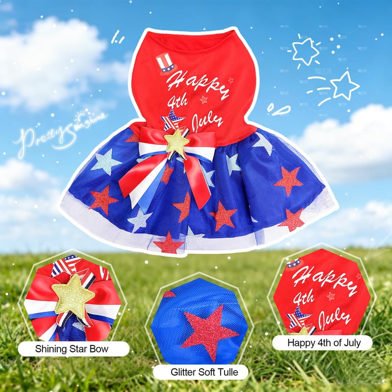 Patriotic Dog Tulle Dress | 4th of July Pet Outfit with Sparkly Stars thumbnail 9