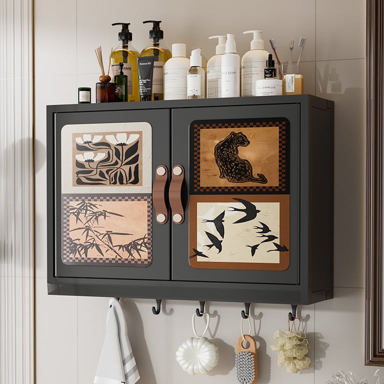 Wall-Mounted Bathroom Storage Cabinet | Decorative Doors & Hooks thumbnail 7