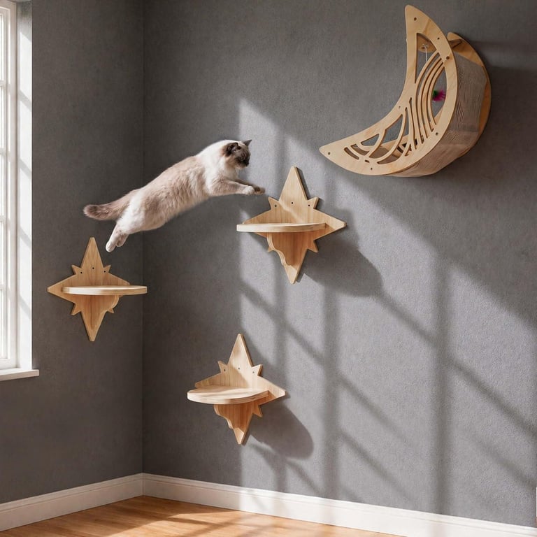 Wooden Star And Moon Hammock Cat Wall Set | Home & Kitchen Pet Furniture thumbnail 10