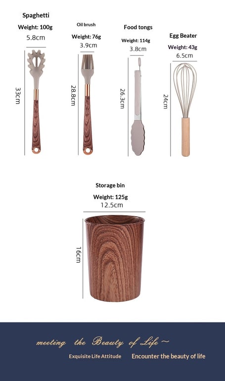 Silicone Wood-Grain Kitchen Utensil Set 12 Pieces Non-Stick Spatula thumbnail 5