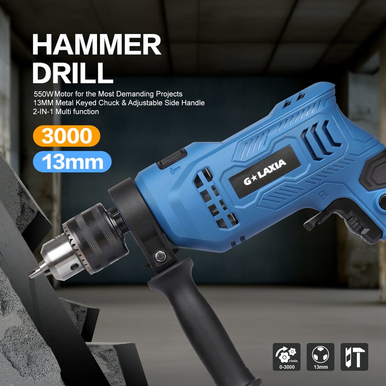 G LAXIA 550W Hammer Drill | 2-in-1 Electric Drill with 105 Accessories thumbnail 8