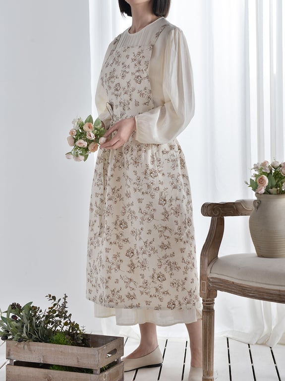 Artistic Floral Cross-Back Bib Apron | Kitchen Work Uniform Canada thumbnail 6