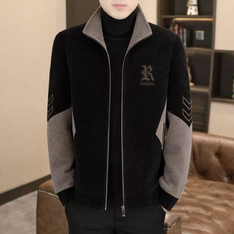 Men's Stand-Neck Jacket with Fleece Lining | Warm Thickened Outerwear thumbnail 5