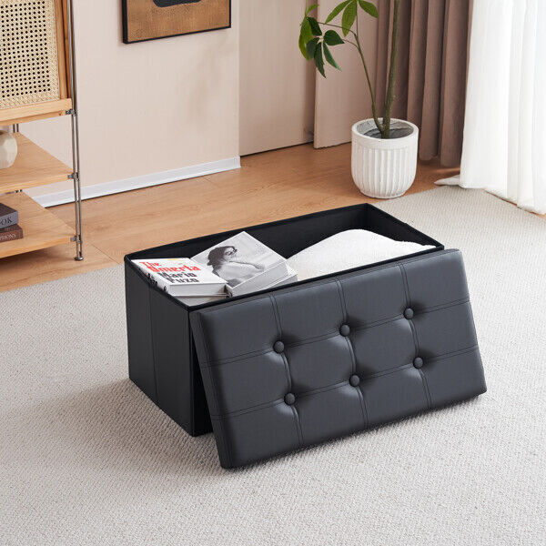 Foldable Storage Ottoman Seat | Button Tufted Bench Toy Box Canada thumbnail 11