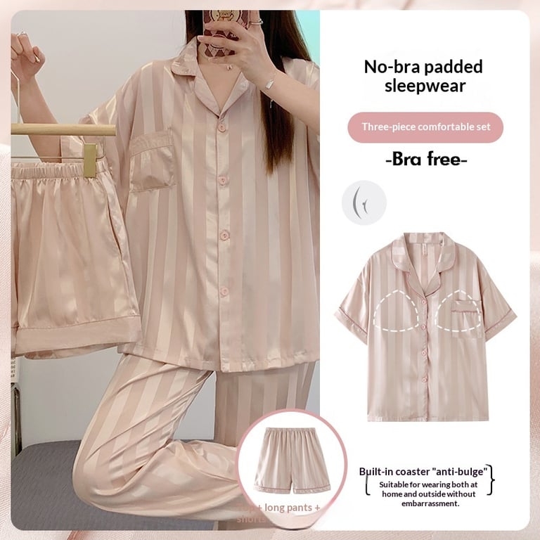 Women's Summer Ice Silk Pajama Set 3-Piece Short-Sleeve | Captain Fam thumbnail 17