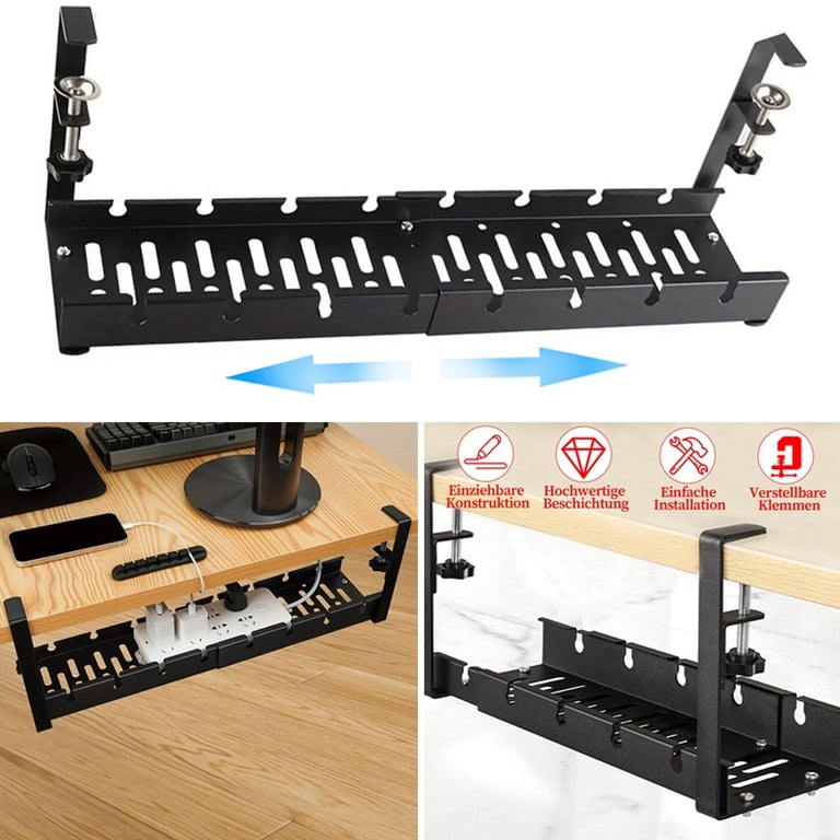 Tidy Cord Line Basket Rack Under Desk Cable Management Tray Hide Wire Organizer thumbnail 2