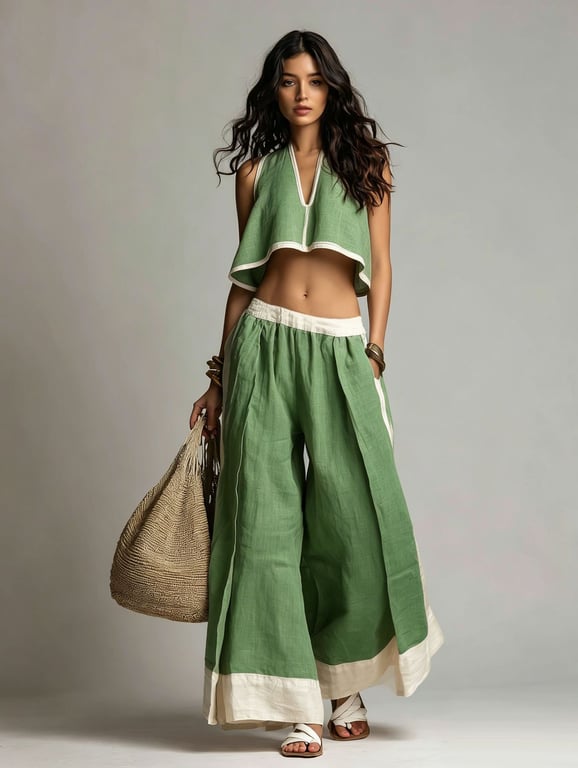 Casual Chic Sleeveless V-Neck Crop Top & Wide-Leg Pants Set thumbnail 10