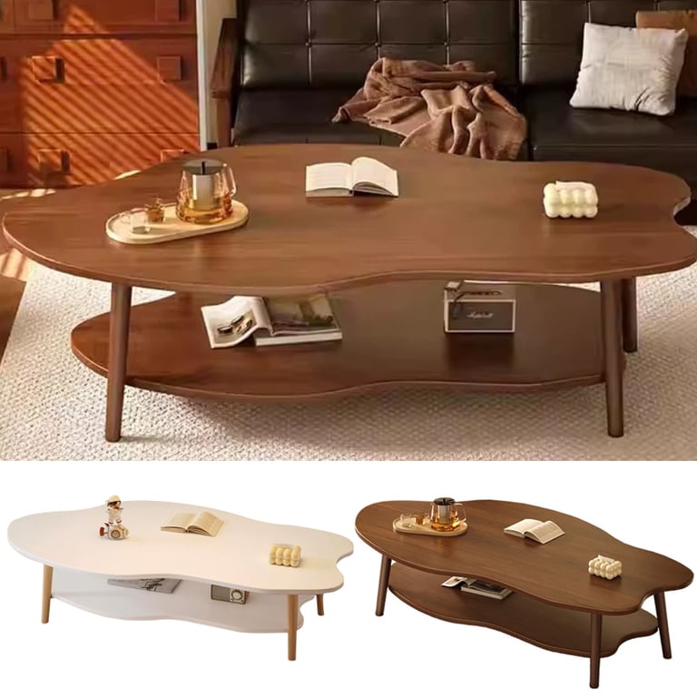 2 Layer Coffee Table Tea Table Cloud Modern Living Room Desk W  Storage Shelf UK thumbnail 7