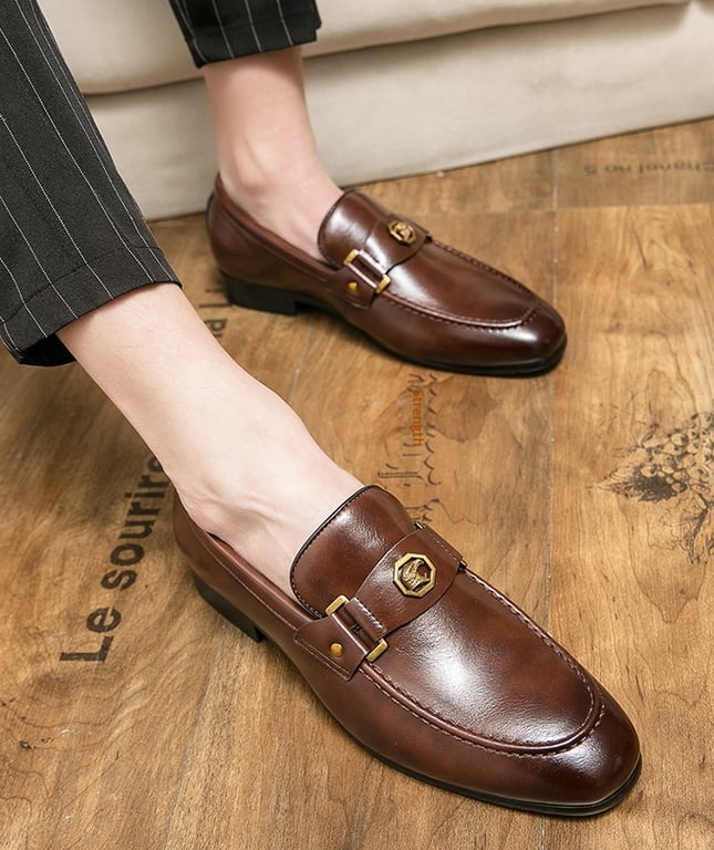Men's Metal-Buckle Slip-On Loafers | European Style Dress Shoes thumbnail 10