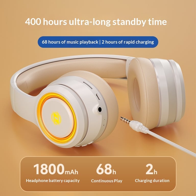 Fashionable On-Ear Bluetooth Wireless Headphones with RGB Lighting thumbnail 11