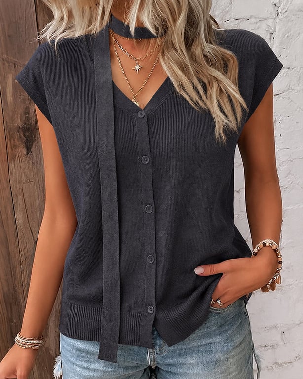 V-Neck Ribbed Ice-Silk Knit Cardigan for Women | Lightweight Breathable thumbnail 6